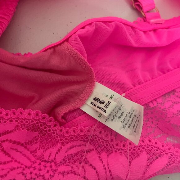 Aerie Racerback Strap Lace Knit Bralette Hot Pink NWT Women’s Size XL - Picture 6 of 6